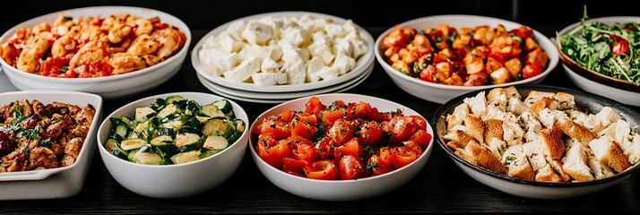 Easter Holiday, Easter Concept, Delicious Mediterranean Buffet Variety of Appetizers Salads Sides