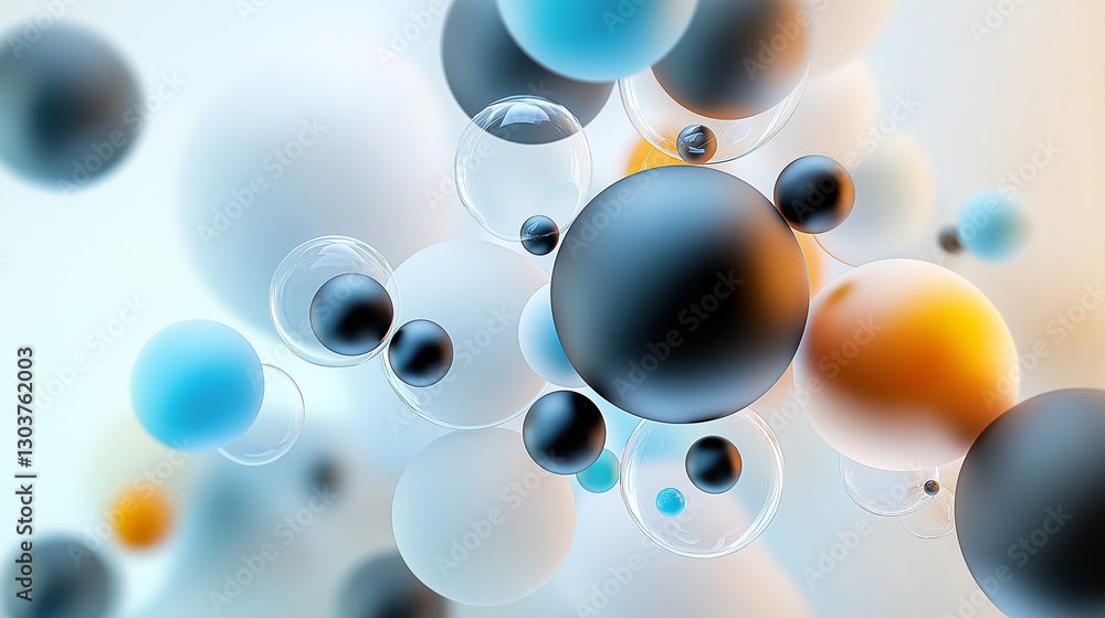 Poster several dark and light colored abstract shapes are floating in a cluster