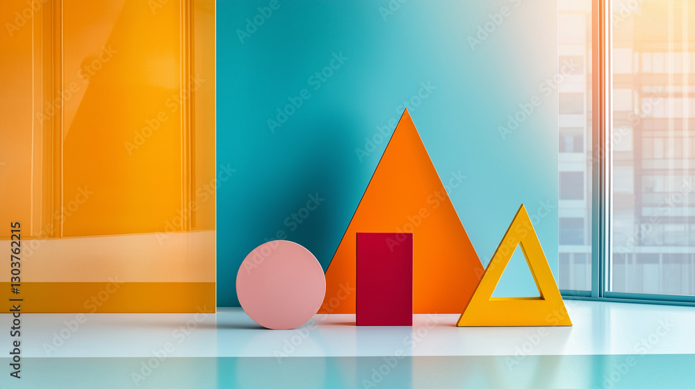 Poster two geometric figures in the foreground, while a third one is in the background