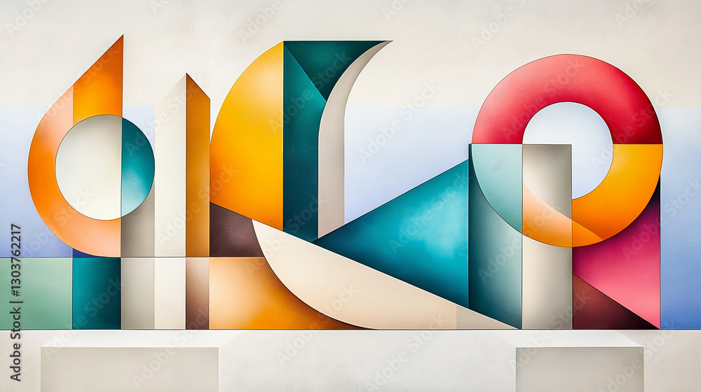 Poster two geometric figures in the foreground, while a third one is in the background