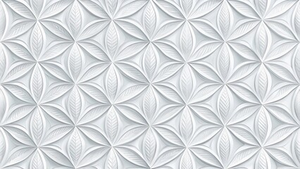 Fototapeta premium Seamless White Geometric Leaves 3D Tiles Texture Background Banner Panorama for Modern Design, Interior Decor, Minimalist Style, and Creative Projects with Copy Space for Text