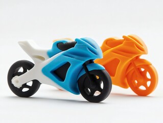 3D printed motorbike toys in vibrant colors for kids
