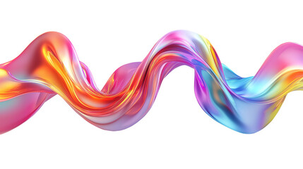 Colorful wave fluid with glossy reflections and smooth motion, 3d render, icon, isolated on transparent background, cutout