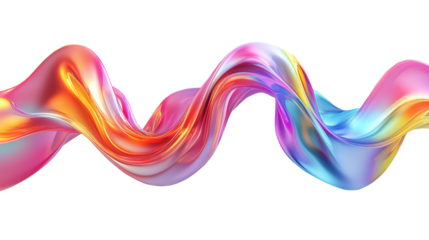 Colorful wave fluid with glossy reflections and smooth motion, 3d render, icon, isolated on transparent background, cutout