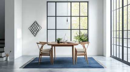 Modern dining room with large window