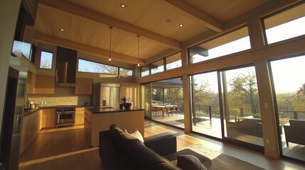 Naklejka premium Functional and aesthetically pleasing Scandinavian-style living room with natural light.