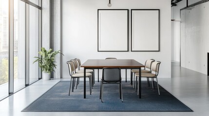 Fototapeta premium Modern office meeting room with blank frames, ideal for presentation