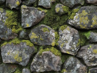 A close-up of mossy stone surface with natural textures