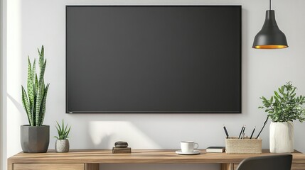 Modern workspace with empty tv screen