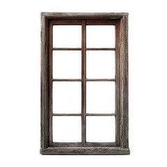 Obraz premium Old wooden window with a rustic frame and aged texture, showcasing vintage charm. Ideal for historical or architectural design projects. Isolated on transparent background, PNG.