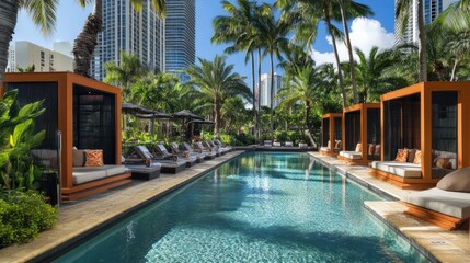 Fototapeta premium Luxury Resort Poolside Paradise: Tranquil Oasis in Waikiki