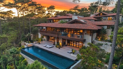 Fototapeta premium Luxury Villa at Sunset: Mediterranean Dream Home