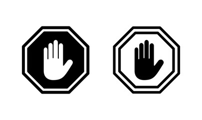 Stop icon logo design. stop road sign. hand stop sign and symbol. Do not enter stop red sign with hand