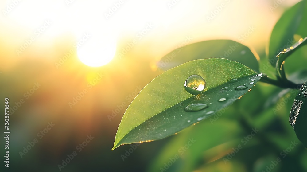 Poster ahmadwahyuutomo776@gmail.com close-up of a morning dewdrop on a vibrant green leaf, showcasing natur