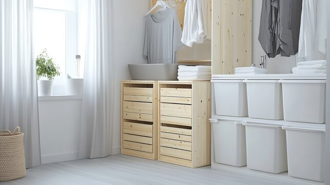 Stylish and practical Scandinavian storage solution with a white and natural pinewood IVAR cabinet.