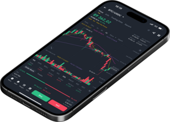 Cryptocurrency Trading App on Smartphone – BTC/USDC Market Chart, Candlestick Graph, Buy/Sell Options, Transparent PNG, No Background, Crypto Investment, Digital Finance