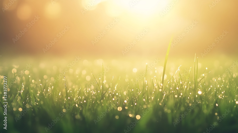 Poster ahmadwahyuutomo776@gmail.com a tranquil meadow at dawn with tiny dew drops glistening on the grass i