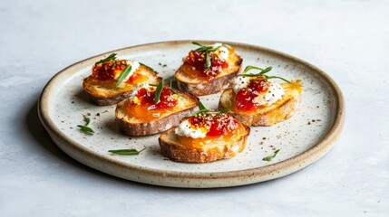 Mini bruschettas with apricot jam and goat cheese create an elegant appetizer for gatherings and celebrations