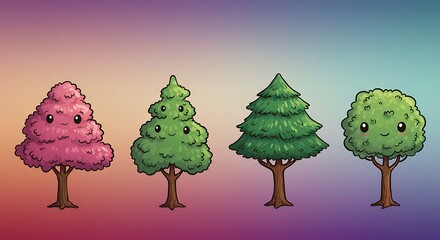 Fototapeta premium Illustration of cute trees in a row - Nature's diversity - Children's book or educational material.