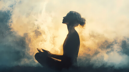 Practicing mindful breathing techniques for mindful breathing to promote calmness, clarity, and relaxation. Clarity - Mist. Illustration