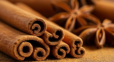 Macro cinnamon sticks, golden ratio, blurred star anise - warmth and comfort - baking blogs