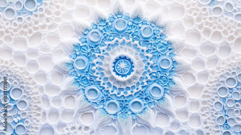 Poster intricate patterns of frosted surface with droplets forming beautiful blue designs in high resolutio