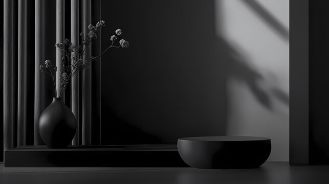 A minimalist black background, ideal for showcasing products or artwork, emphasizing simplicity and elegance. Clarity - Mist. Illustration