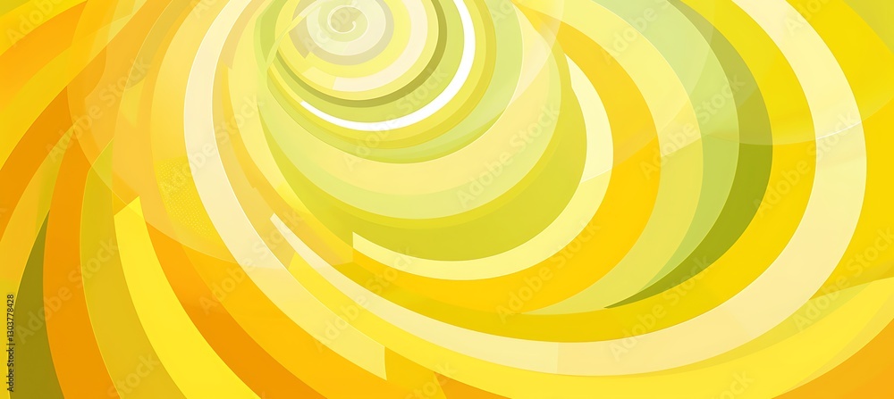 Poster glowing yellow background with intertwined concentric circles forming a lively and mesmerizing patte