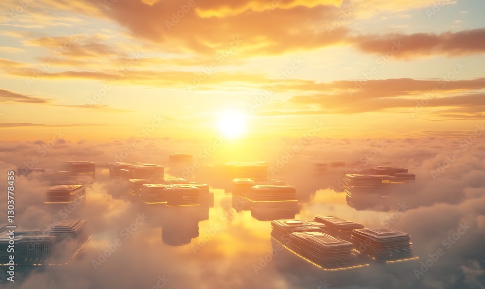 Poster ahmadwahyuutomo776@gmail.com futuristic floating city captured from a high angle, showcasing innovat