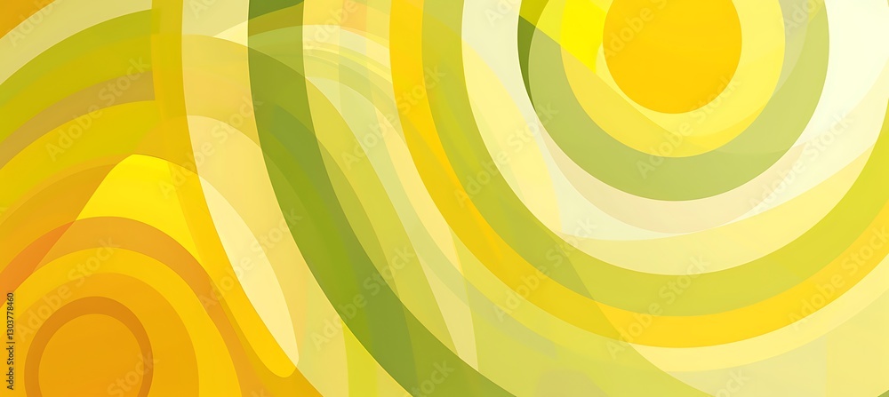 Poster glowing yellow background with intertwined concentric circles forming a lively and mesmerizing patte