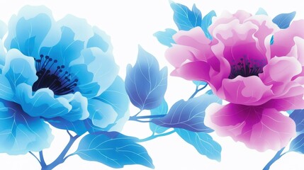 A stunning watercolor artwork with soft pink and blue blooms, perfect for adding a touch of nature to your creative projects.