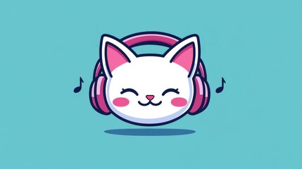 Discover the fun Cat Head Graphic, blending music and style with a sleek flat design ideal for vibrant animations.