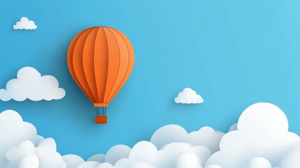 Obraz premium Soar through a clear blue sky with a minimalist hot air balloon, showcasing clean lines and serene shapes for peace.