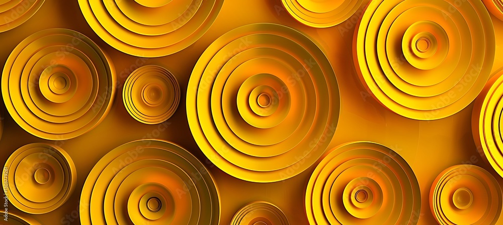 Poster bright yellow overlapping concentric circles background with a modern and vibrant abstract design