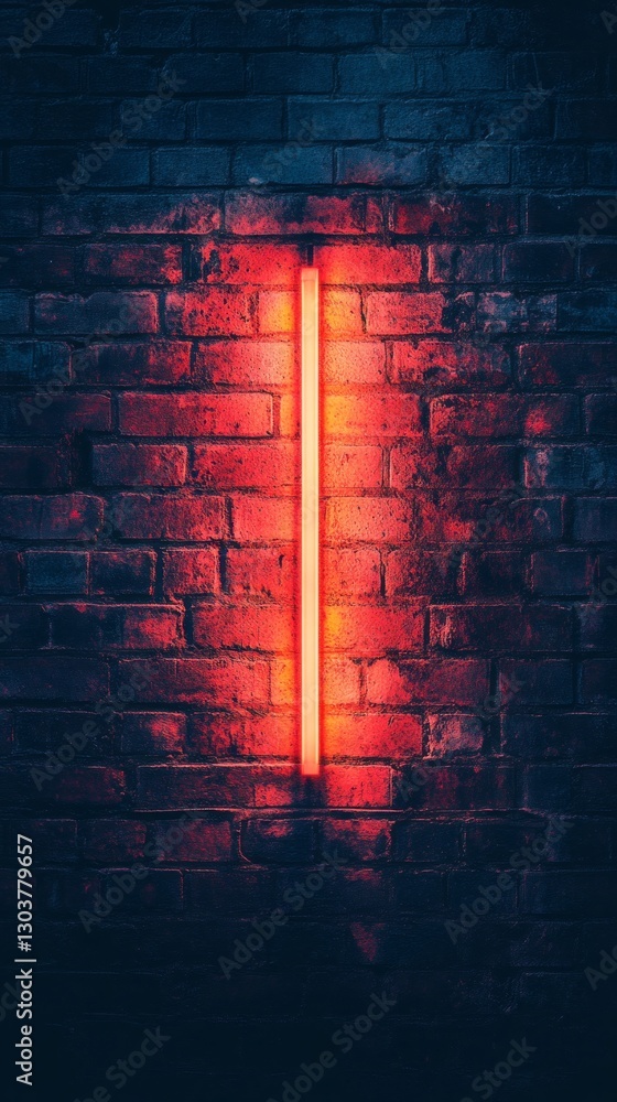 Aufkleber a striking vertical neon light casts a warm red glow against an aged brick wall, creating an atmosph