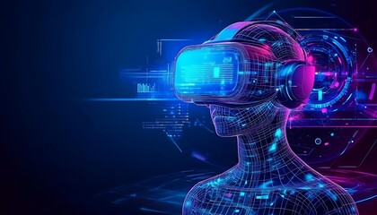 VR headset user in digital cyberspace environment