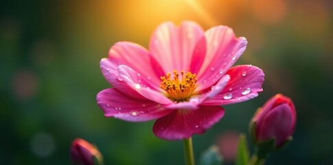 Obraz premium Dew-kissed flower petals shimmer in the morning light, light, petal