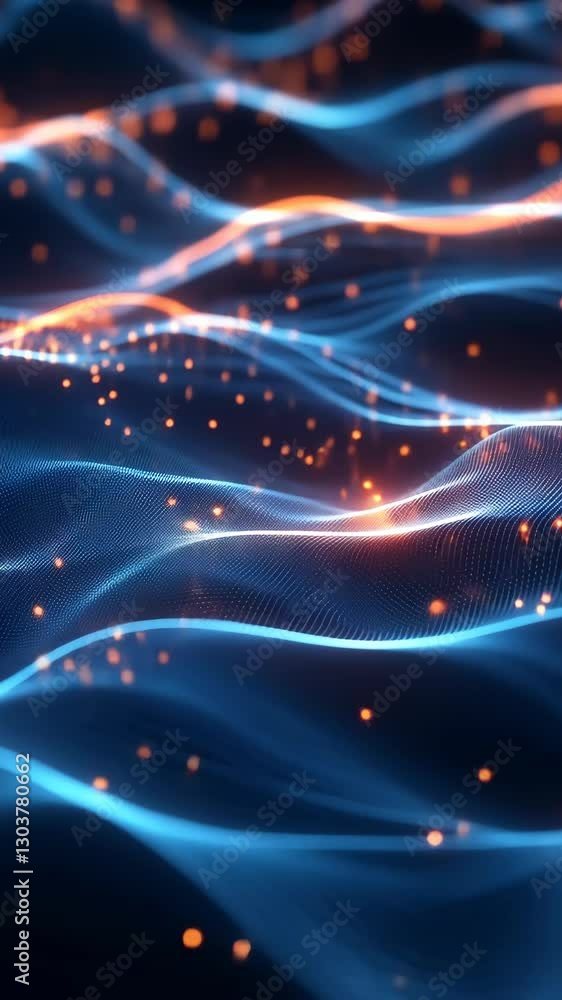 Poster dynamic blue and orange waves create mesmerizing patterns in a dark digital space at night