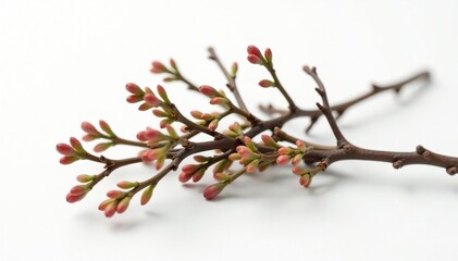 A bundle of twigs and small branches on a white background, botanical, closeup