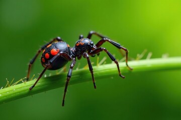 Phalangium opilio's body on a single strand of grass, arachnid, body