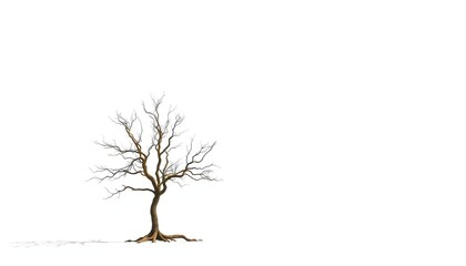 A lone tree stands stark against a bright white backdrop, natural, design