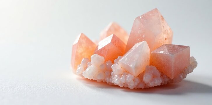 Dark peach moonstone crystal formation on a white surface, crystals, nature