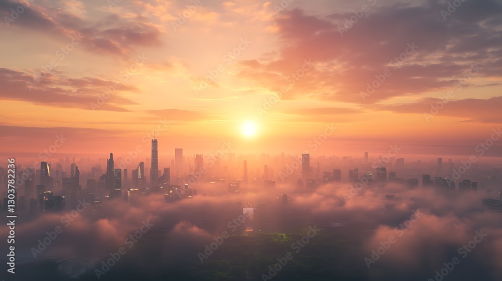 Aufkleber ahmadwahyuutomo776@gmail.com A stunning panoramic view of a futuristic sunrise over a serene landscape.