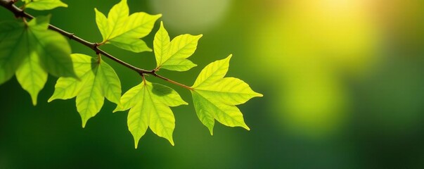 Obraz premium Green and yellow leaves on a branch in autumn, green, autumn, botanical