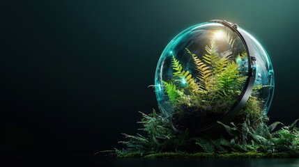 Lush Green Ferns in a Glass Terrarium Sphere