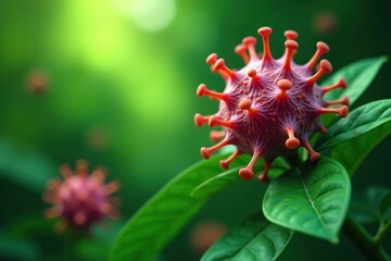 Picture of cancerous cells in a natural environment, plant life, green