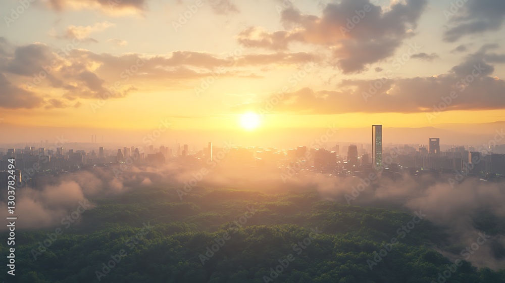 Poster ahmadwahyuutomo776@gmail.com A vibrant panoramic view of a futuristic sunrise showcasing innovative landscapes and bright colors.