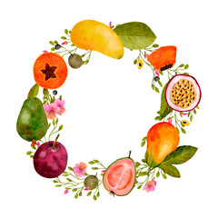 A Beautiful and Vibrant Fruit Wreath Adorned with Various Floral Accents and Designs