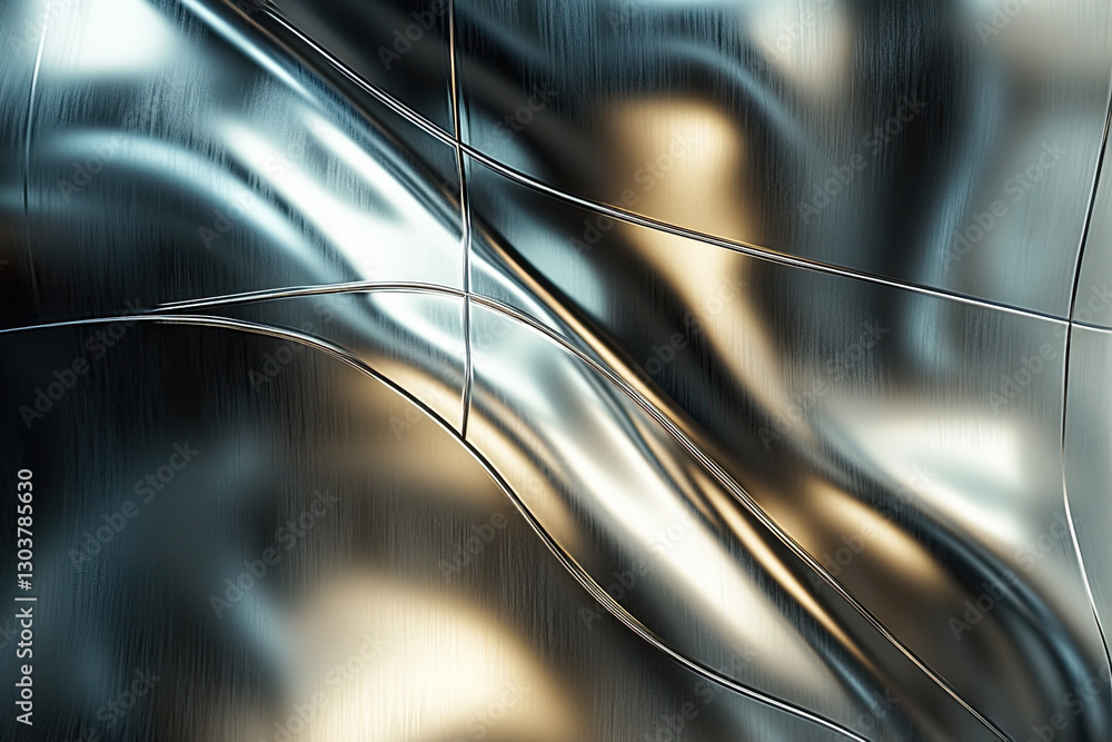 Poster abstract metallic surface with wavy panels and brushed texture design background image