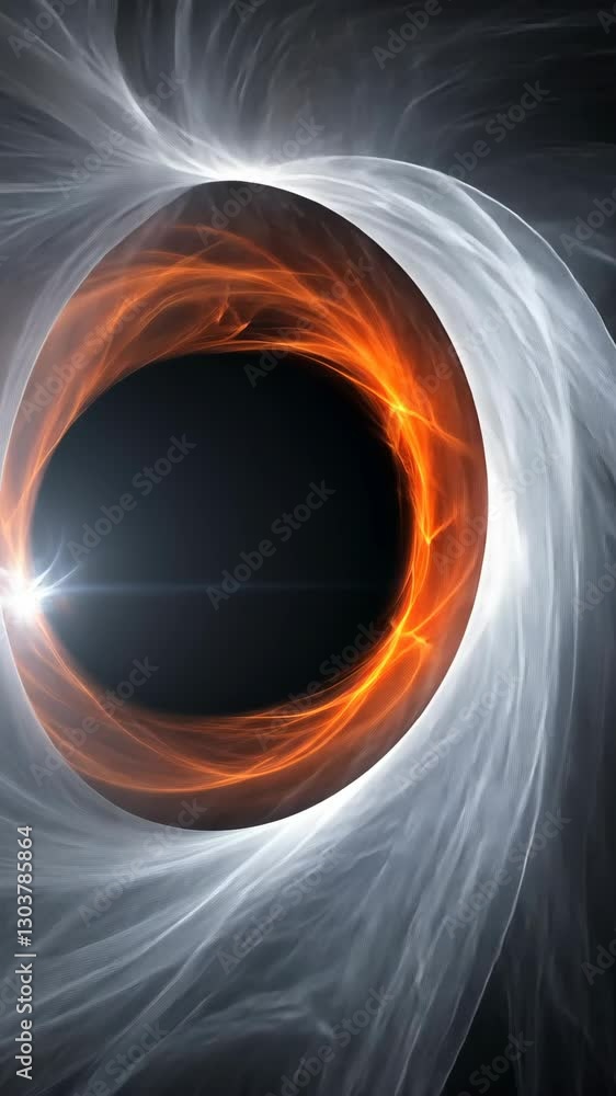 Poster abstract representation of a cosmic phenomenon with vibrant orange glow and intricate white patterns